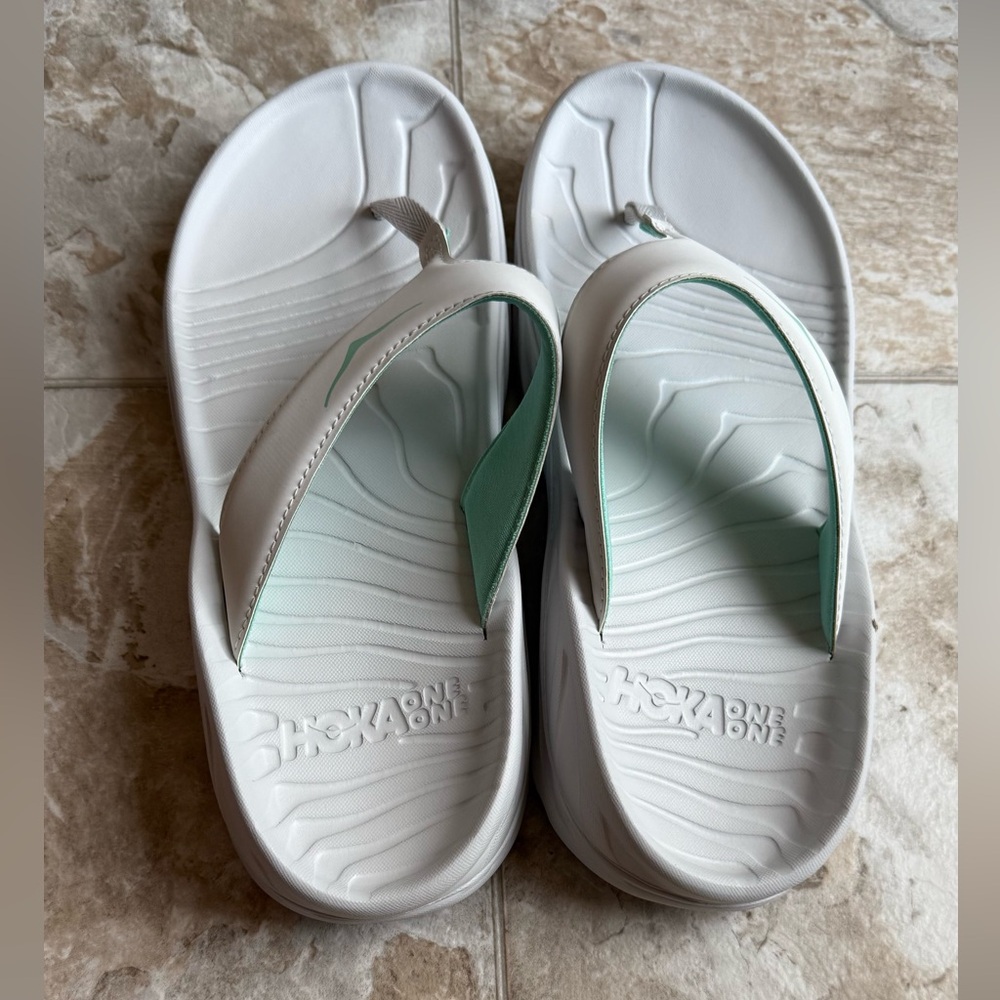 Hoka One One White and Mint Sandals - Picture 2 of 4